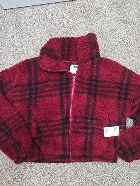 Red Plaid Sherpa Zip Jacket So